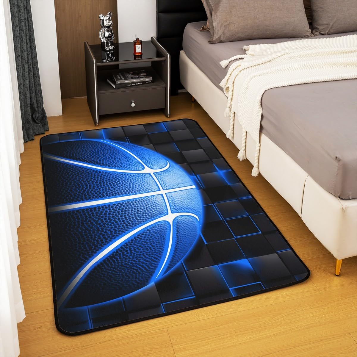 jejeloiu Basketball Living Room Rugs for Bedroom 5x7 Kids Gaming Sports Decor Carpet for Boys Girls Teens Ball Games Area Rug Soft Gift for Basketball Lover Grey and Black Room Decor