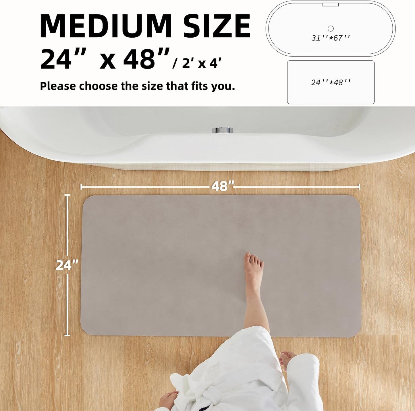 TYUU Bath Mat, Bathroom Rugs Non Slip Washable Thin Absorbent Quick Dry Bath Mat Fits Under Door Bathroom Floor Mat Perfect for Bath, Shower, or Sink 24"x36" Dark Grey