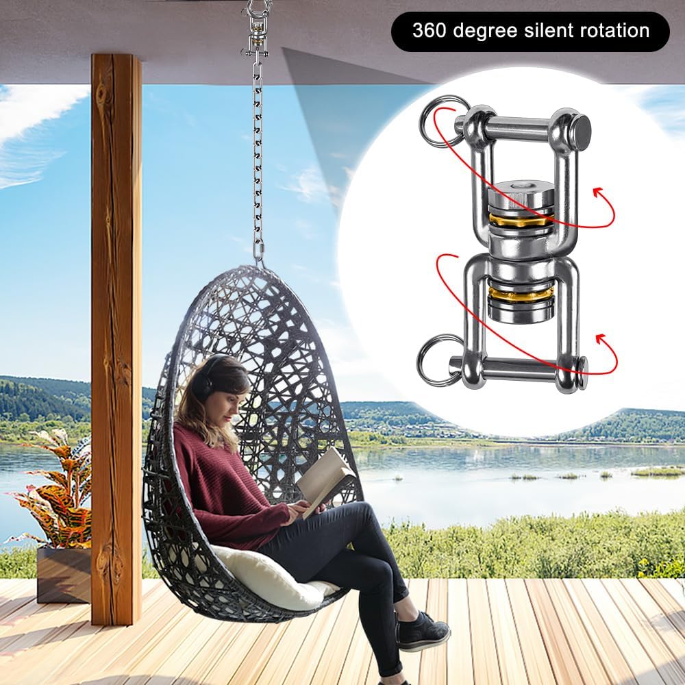 BeneLabel Dual Hanging Rings Hammock Swing Hanger, Swivel Stainless Steel Mounting Bearing Set D Shape Open Loop for Indoor Outdoor Playground Chair Yoga Rope Punching Bag Sandbag