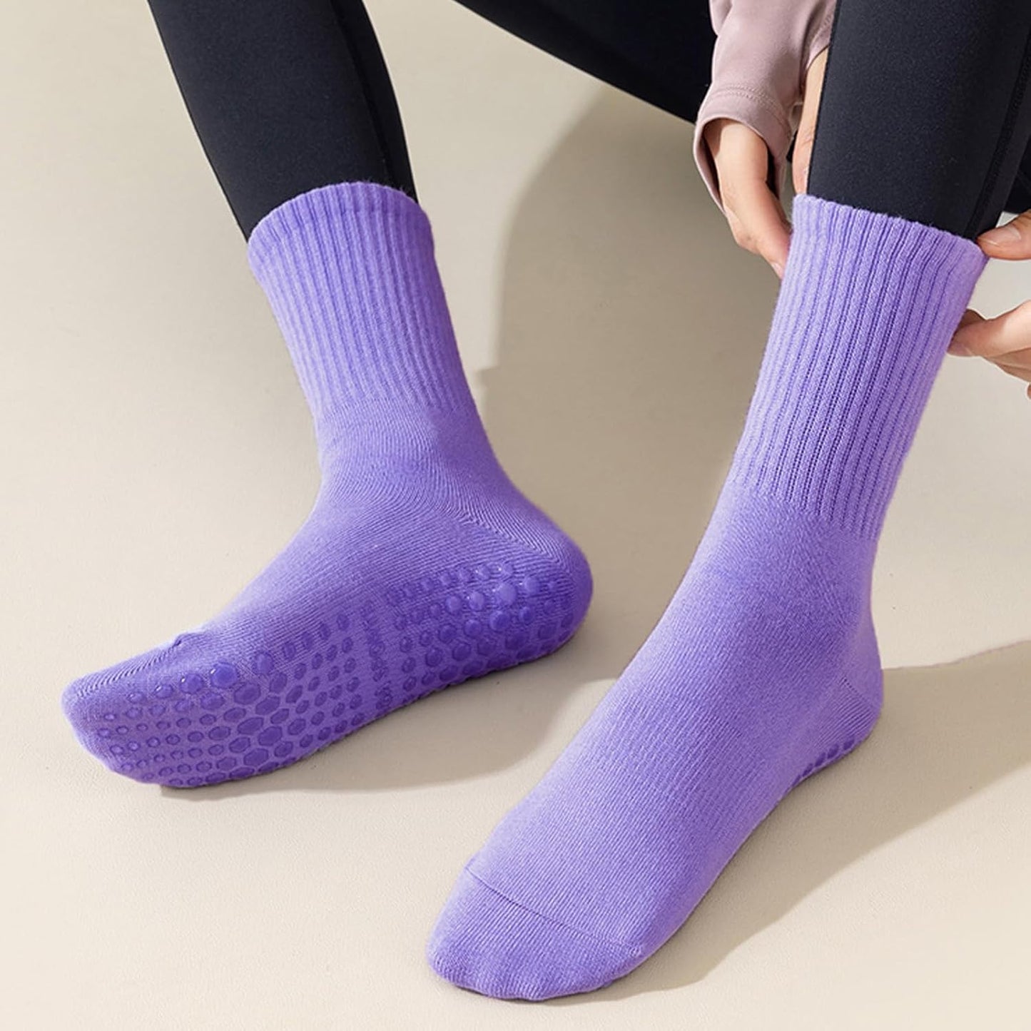 Tergy 8 Pairs Long Yoga Socks with Grip for Women Anti Skid Gripper Socks No Slip Socks for Pilates, Barre, Dance,Yoga