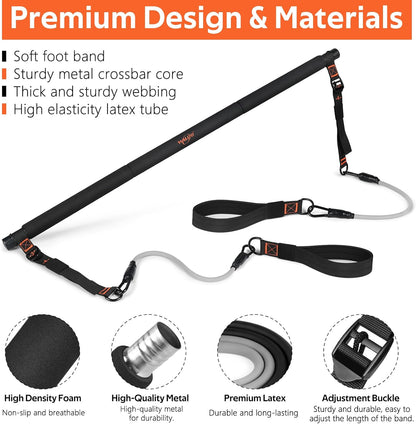 Pilates Bar Kit with Resistance Bands, 3-Section Multifunctional Yoga Pilates Bar with Metal Adjustment Buckle.Portable Pilates Equipment for Women & Men Full-Body Workouts at Home Gym
