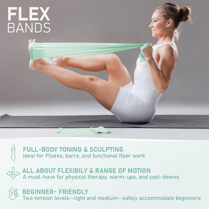 PhysKcal Pilates Kit, 15-Inch Pilates Ring with 1x Core Ball, 3X Resistant Loops and 2X Flex Bands, Home Pilates Equipment Set and Mat Pilates Essential Kit