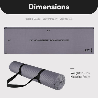 Fitvids All Purpose 1/4-Inch High Density Anti-Tear Exercise Yoga Mat with Carrying Strap, Multiple Colors