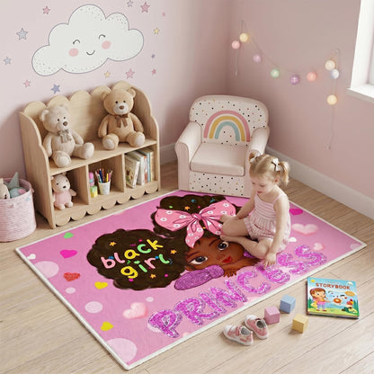 Black Girl Area Rug for Bedroom African American Rugs for Room Princess Carpet Kids Rugs for Bedroom African Girls Carpet for Living Room Teen Girls Yoga Mats, Pink, 4'×5'