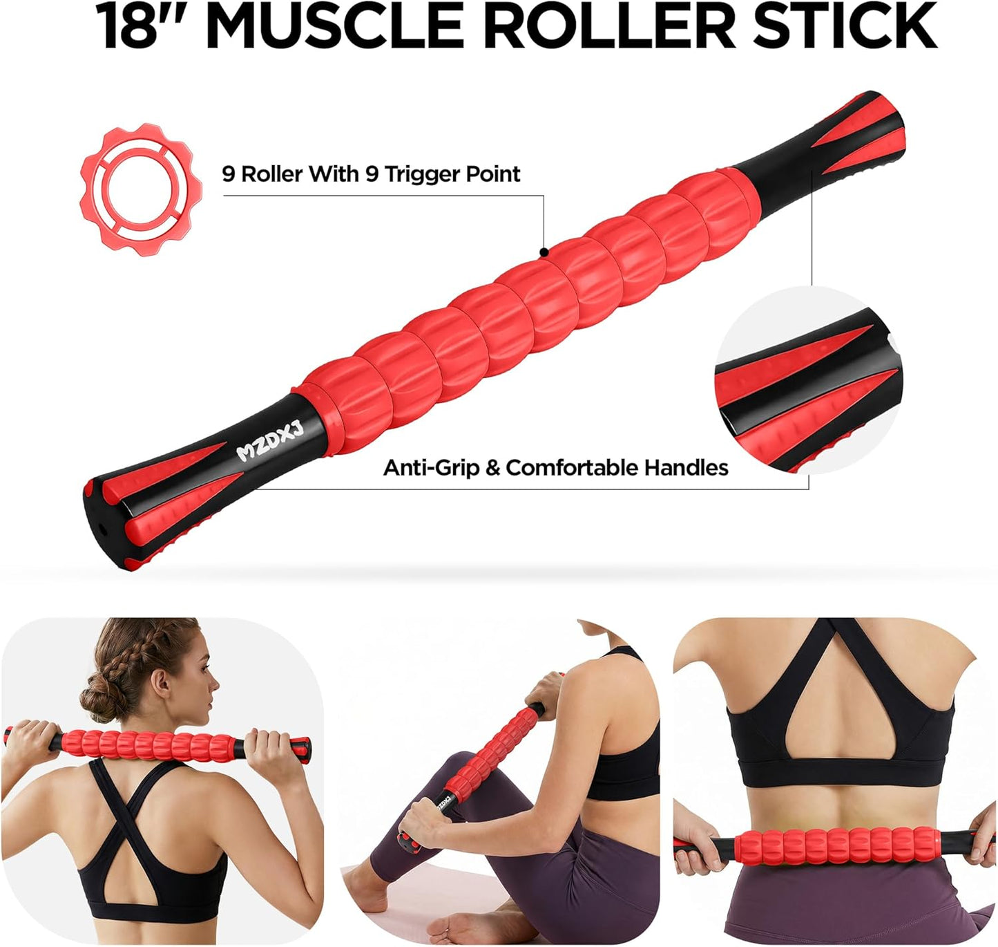 Muscle Roller Massage Roller Stick- Deep Tissue Fascia Blaster for Myofascial Pain Relief, Lymphatic Drainage & Body Sculpting, Handheld Physical Therapy & Recovery Tool (Gray black-18 inch)