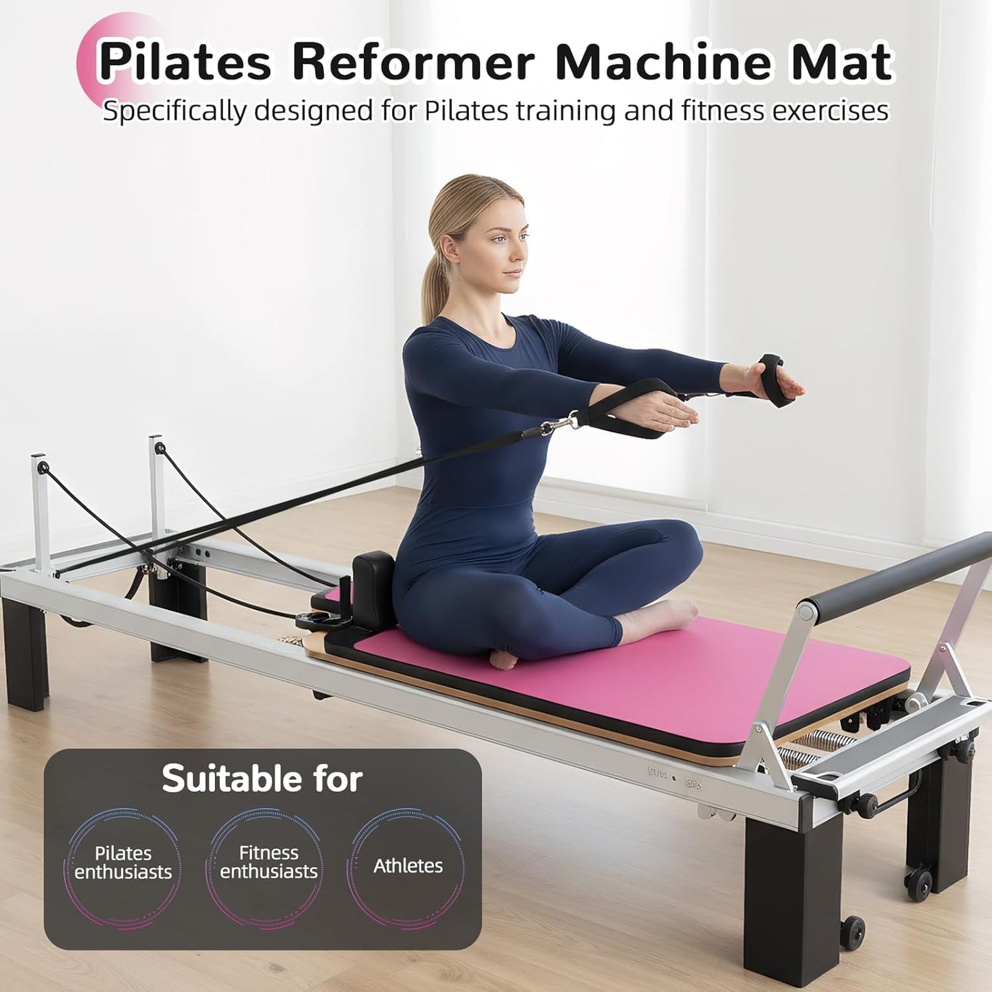 Non Slip Pilates Reformer Mat, Soft Fleece Surface Pilates Towel Mat, Pilates Mat with Multiple Equipment, Lightweight and Foldable, Wicking and Quick Drying for Yoga, Fitness
