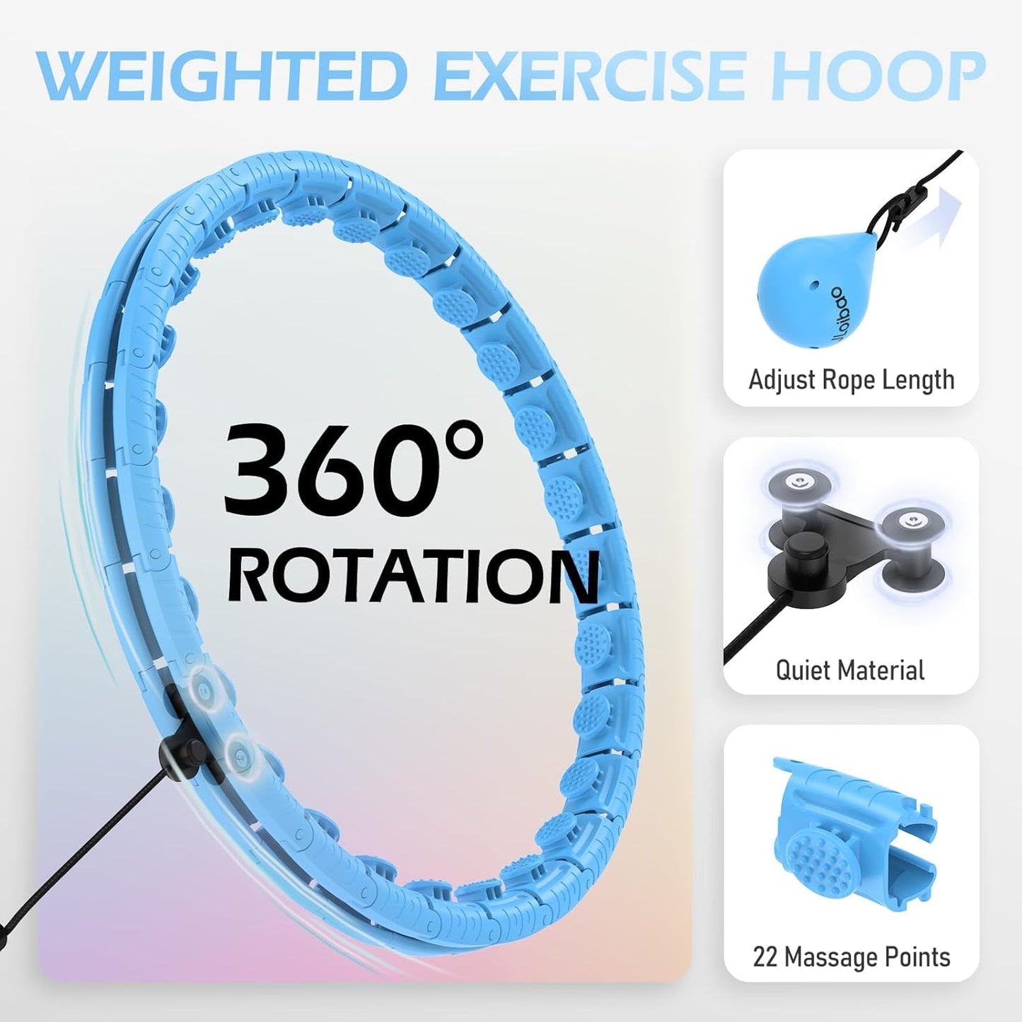 JLoibao Weighted Hula Circle with 26/32 Links(56-66 Inch) for Adults Weight Loss, Infinity Fitness Hoop Plus Size, for Women Smart Exercise Equipment