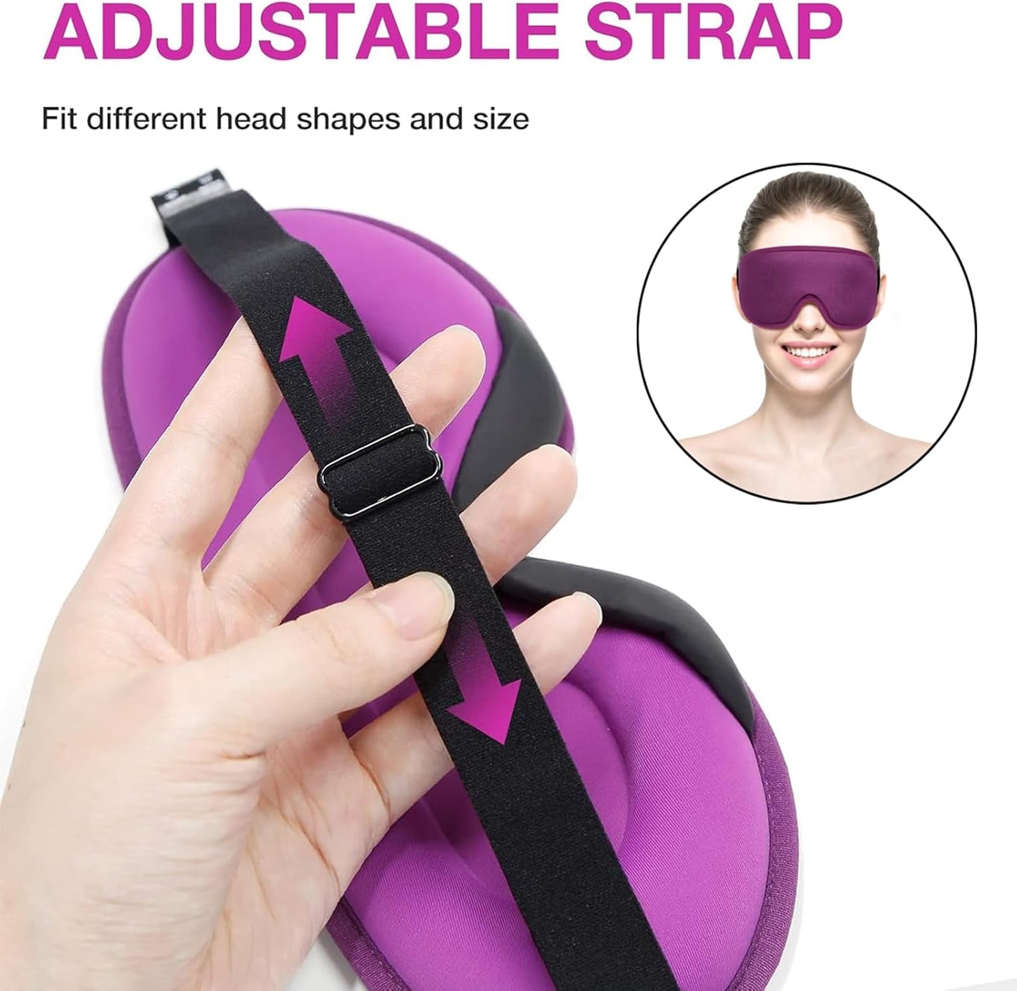 LYSIAN 3D Sleep Mask for Side Sleepers, Blackout Eye Mask with No Pressure on Eyes, Adjustable Comfortable Blindfold with 5 Pairs of Ear Plugs for Sleeping, Travel, Nap, Purple