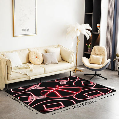jejeloiu Basketball Living Room Rugs for Bedroom 5x7 Kids Gaming Sports Decor Carpet for Boys Girls Teens Ball Games Area Rug Soft Gift for Basketball Lover Grey and Black Room Decor