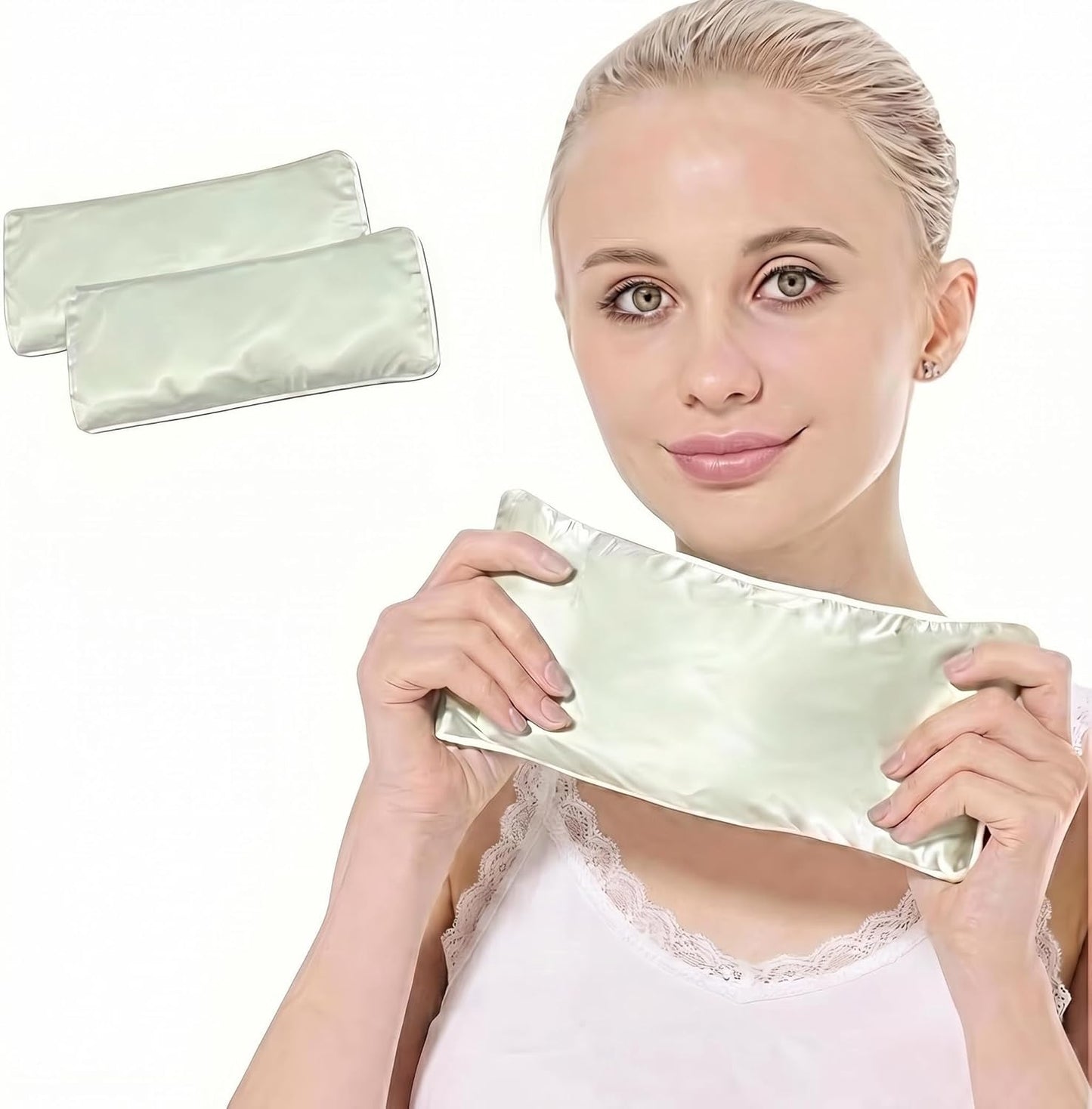 Flexseed Eye Pillow, Hot or Cold Weighted Satin Eye Mask, Microwaveable Moist Heat Eye Compress, Unscented Washable, Perfect for Sleeping, Yoga, Migraine Relief, Pack of 2(Flexseed)