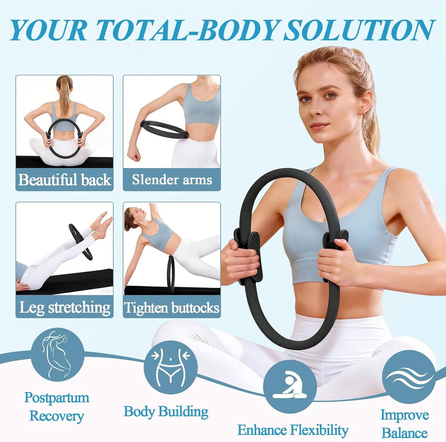 Pilates Ring and Small Ball Set for Women with 5 Resistance Bands, 14 inch Magic Circle Home Workout Essentials Starter Kit for Beginners, Yoga Sets for Full Body Toning Shape