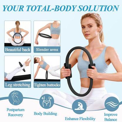 Pilates Ring and Small Ball Set for Women with 5 Resistance Bands, 14 inch Magic Circle Home Workout Essentials Starter Kit for Beginners, Yoga Sets for Full Body Toning Shape
