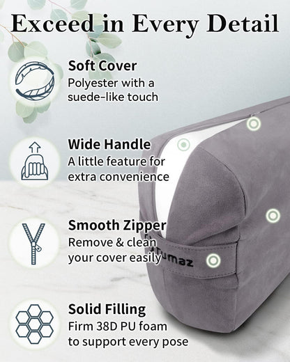 Tumaz Yoga Bolster Set - Rectangular Bolster Pillow for Restorative Yoga, Soft Meditation Pillow with Carry Handle and 8-Feet Strap, Machine Washable Cover