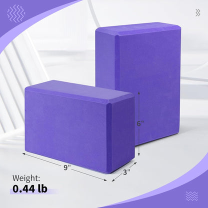 Yoga Blocks 2 Pack, 9"x6"x3" High-Density EVA Foam Yoga Block, Non-Slip Yoga Blocks for Yoga, Pilates Meditation, Stretching and Toning, Supportive, Latex-Free