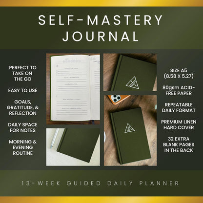 Self-Mastery Journal for Men with Prompts - 13 Week Guided Gratitude Journal - 5 Minute Journal - Reflection Manifestation Journals for Mindfulness - Self Care Journal - Goal Journal for Women & Men
