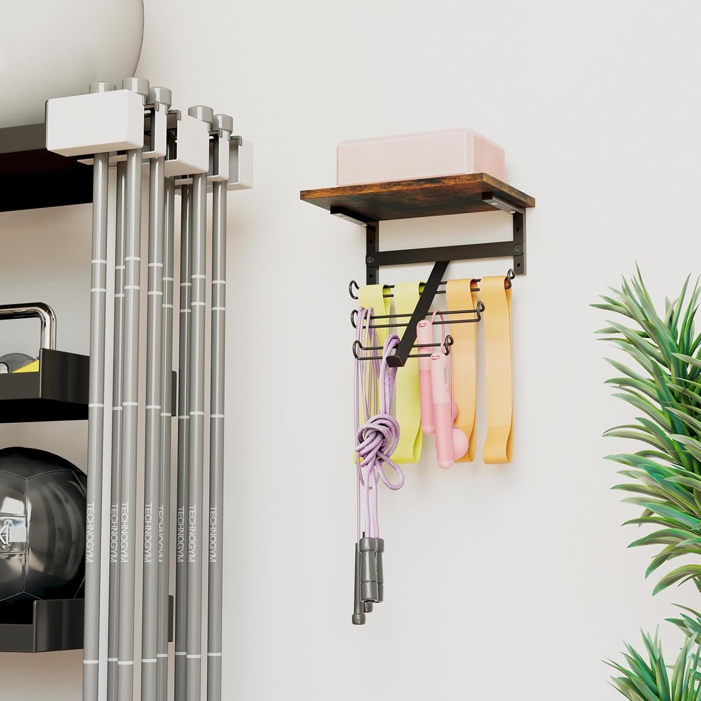 TJ.MOREE 2 Tier Floating Shelf Compatible with Tonal Accessories, T-Bracket Lock Adapters Hanger, Wall Mount Home Gym Storage Rack for Fitness Equipment