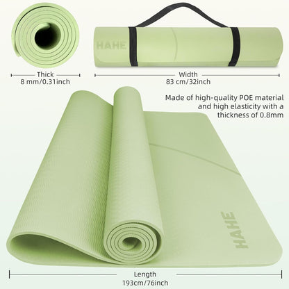 Large Yoga Mat Thick, 76"x32"x0.31"Wide POE Exercise Mat with Non-Slip Surface & Carry Strap, Anti-Tear Workout Mat for Yoga, Pilates, Fitness