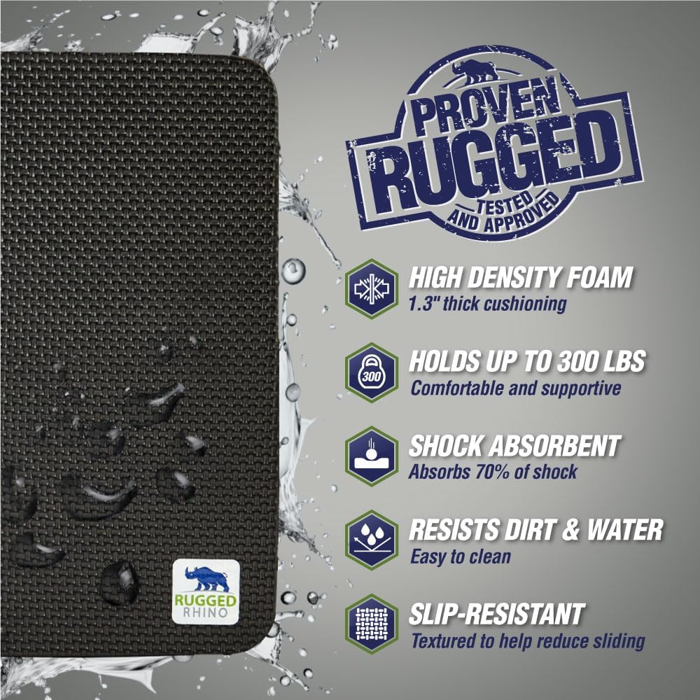 RUGGED RHINO Heavy Duty Patent Pending Kneeling Pad, Shock Absorbent Thick Knee Pads, Holds Up to 300 lbs, Protect Knees from Hard Concrete Surfaces, For Mechanics, Yard Gardening, Gym, Slate Gray