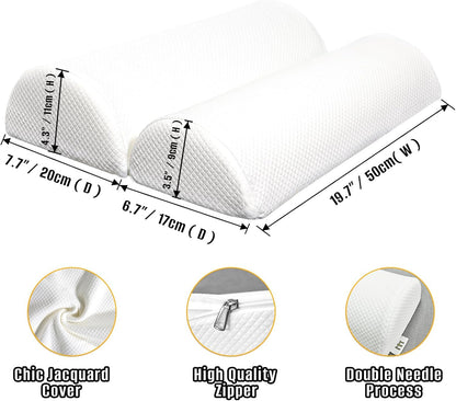 2PCS Knee Pillow for Sleeping, Half Moon Bolster Pillow for Neck, Legs, Ankle Foot & Knee Support, High Density Foam for Leg Elevation (19.6''x6.7''x3.5'', 19.6''x7.8''x4.3'')