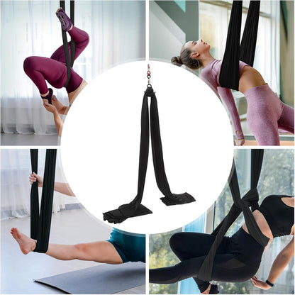 16.4FT 5 m Aerial Yoga Swing Sling Strong Yoga Hammock Kit, Aerial Silks Equipment Set, 440.92 Max Load Capacity, Black