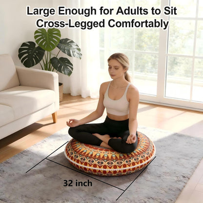 LOVMOC 32 Inch Round Floor Pillow for Adults, Large Thick Memory Foam Boho Mandala Meditation Floor Seating Cushion, Machine Washable for Living Room Outdoor Yoga Floor Sitting, Navy Blue