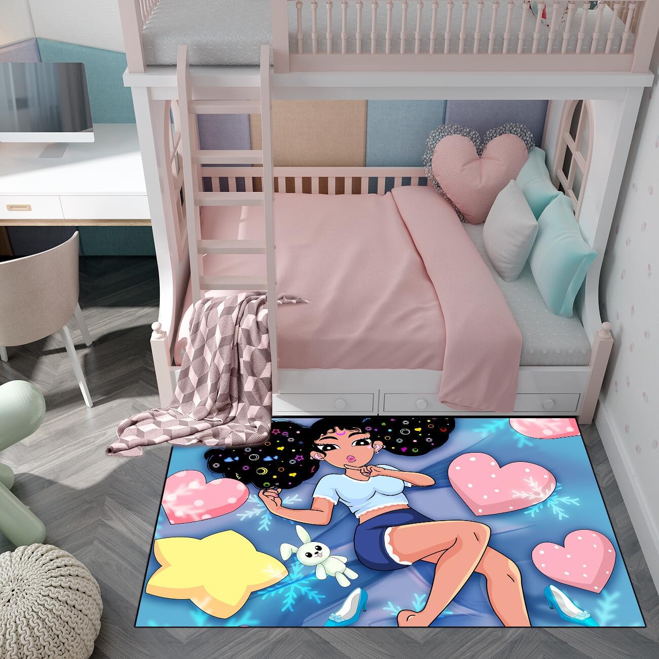 Black Girl Area Rug for Bedroom African Black Girls Floor Rugs for Living Room Playroom Cartoon Art Home Decor Soft Yoga Mats for Women Afro Purple 47" x 31" (2.7 x 3 Feet)