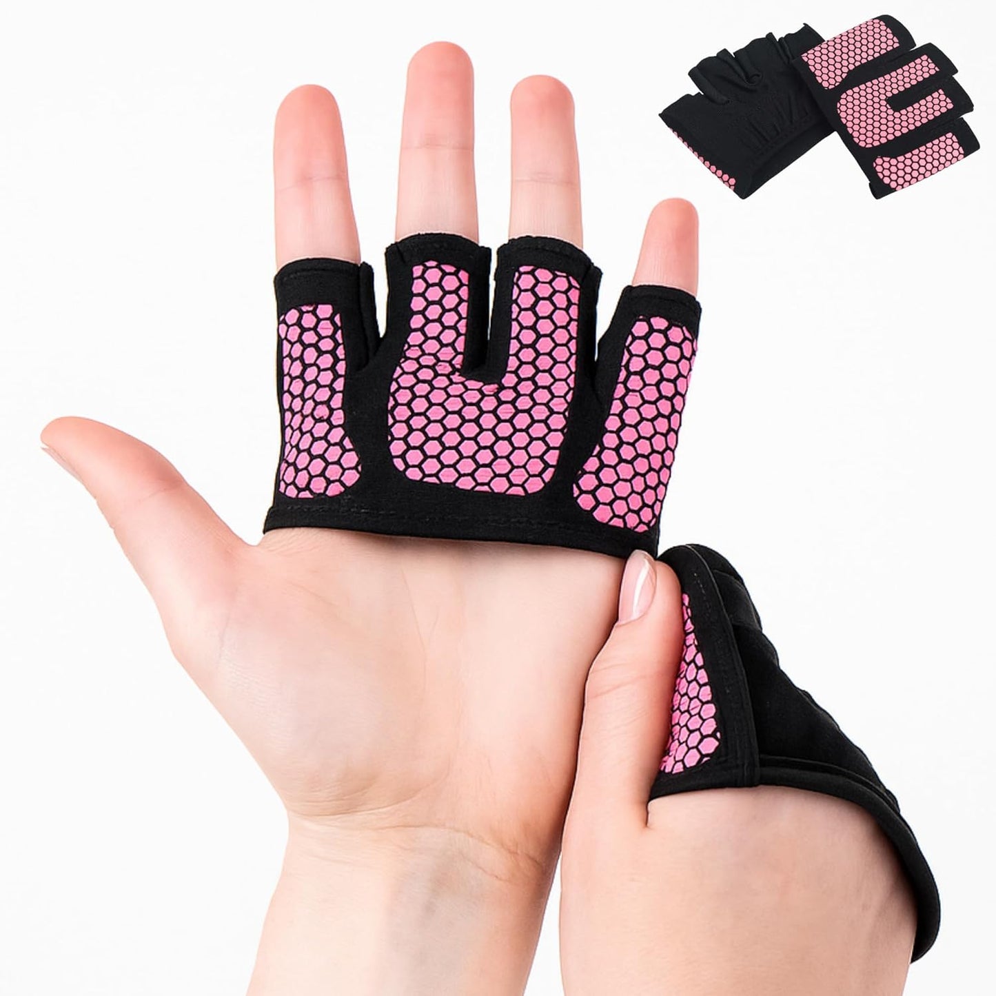 Mini Workout Gloves Women - Thin Gym Gloves with Grips for Weight Lifting, Pilates, Yoga & Dance - Minimal Fingerless Callus Guard for Women Weightlifting Exercise