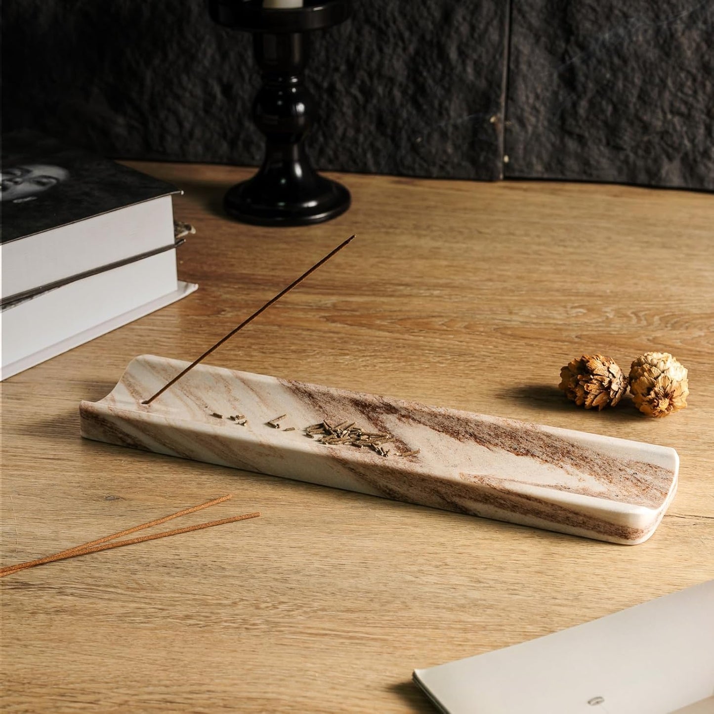 Koville Marble Incense Holder, Incense Holder for Sticks, Incense Sticks Holder Ash Catcher for Meditation Yoga SPA, Natural Stone Incense Burner, Home Table Decor (Green)