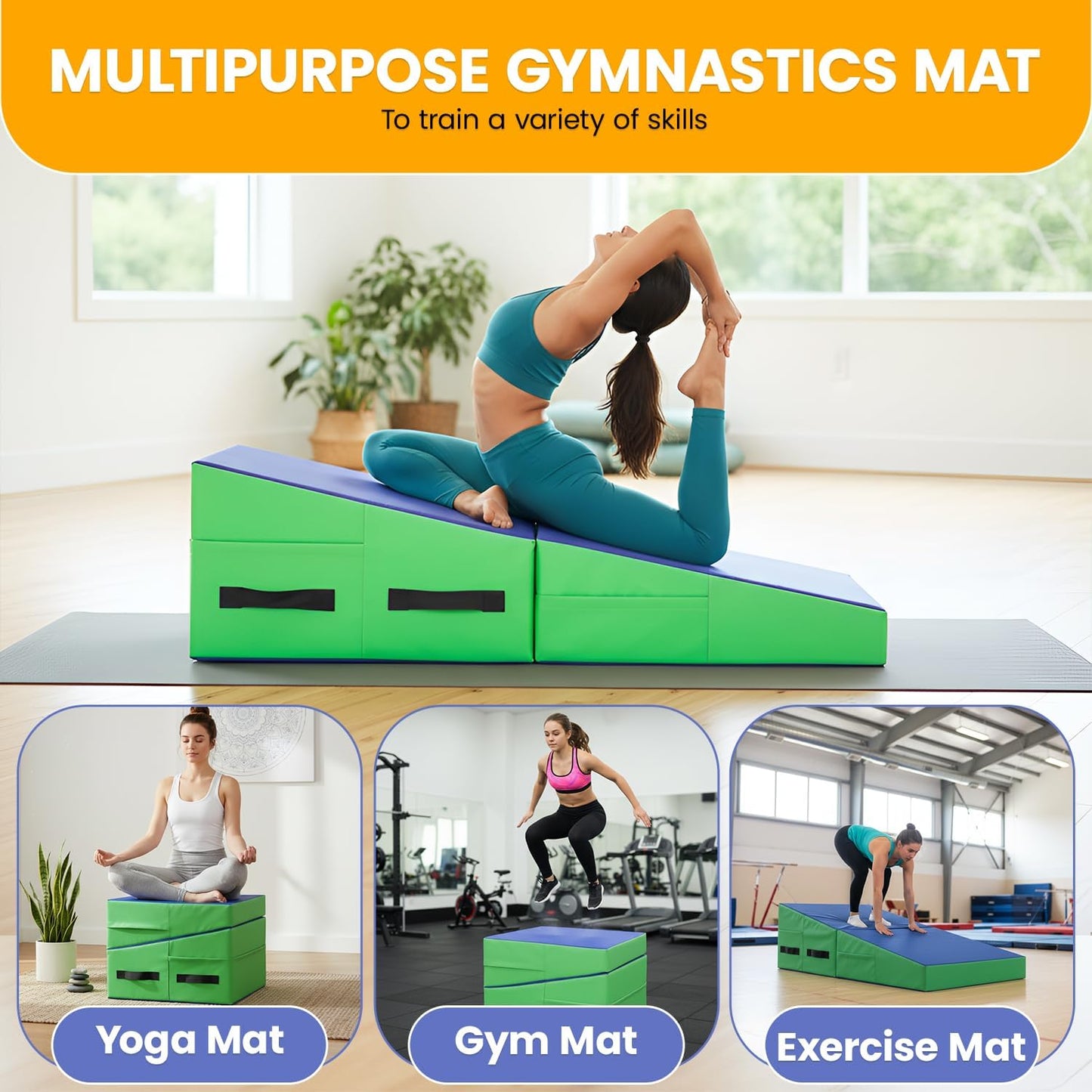 BestMassage Gymnastics Mat Incline Mat Tumbling Mat Folding Gymnastic Tumbling Mat Indoor/Outdoor Exercise Mat Home Gym Yoga Mat with Handle
