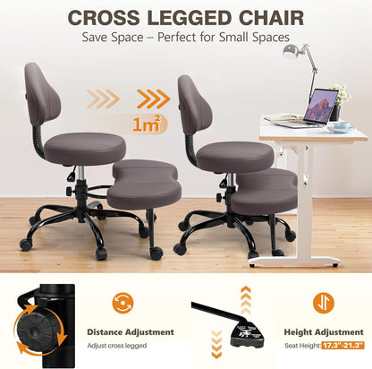 AtHope Cross Legged Office Chair, Criss Cross Desk Chair ADHD Meditation Kneeling Yoga Seat with Adjustable Height, Lumbar Support, Wider Footrest and Wheels (Black)