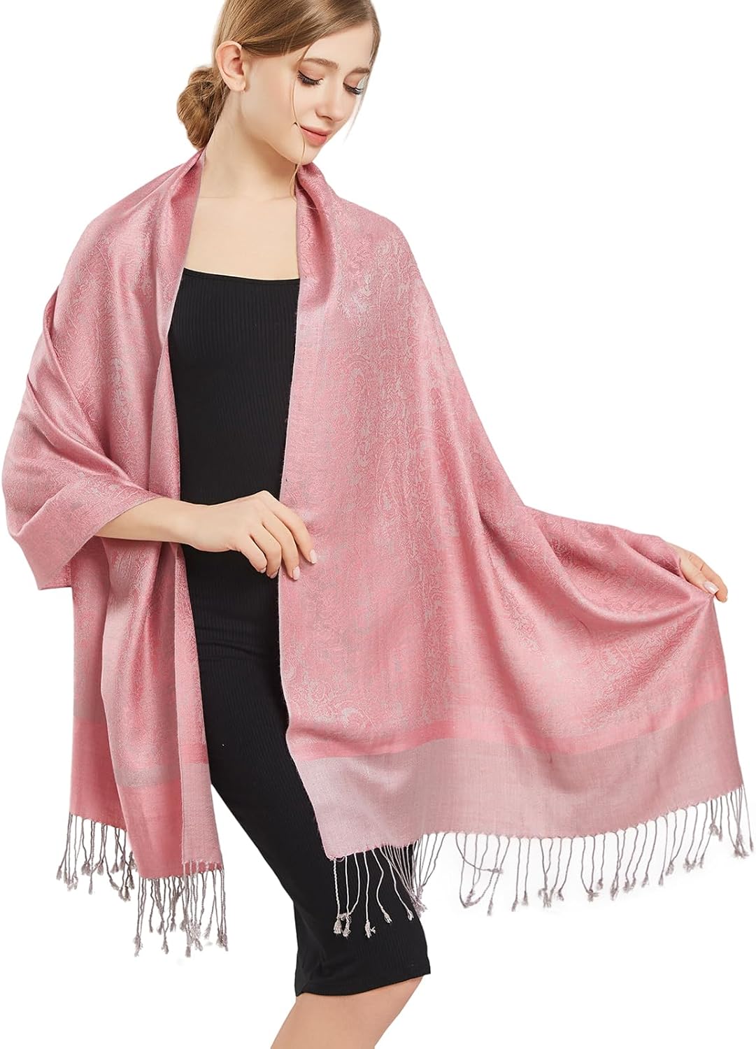 vimate Silky Paisley Pashmina Shawl Scarf-Women's Soft Double-side Jacquard Pashminas Wrap for Evening Dress Travel Shawl