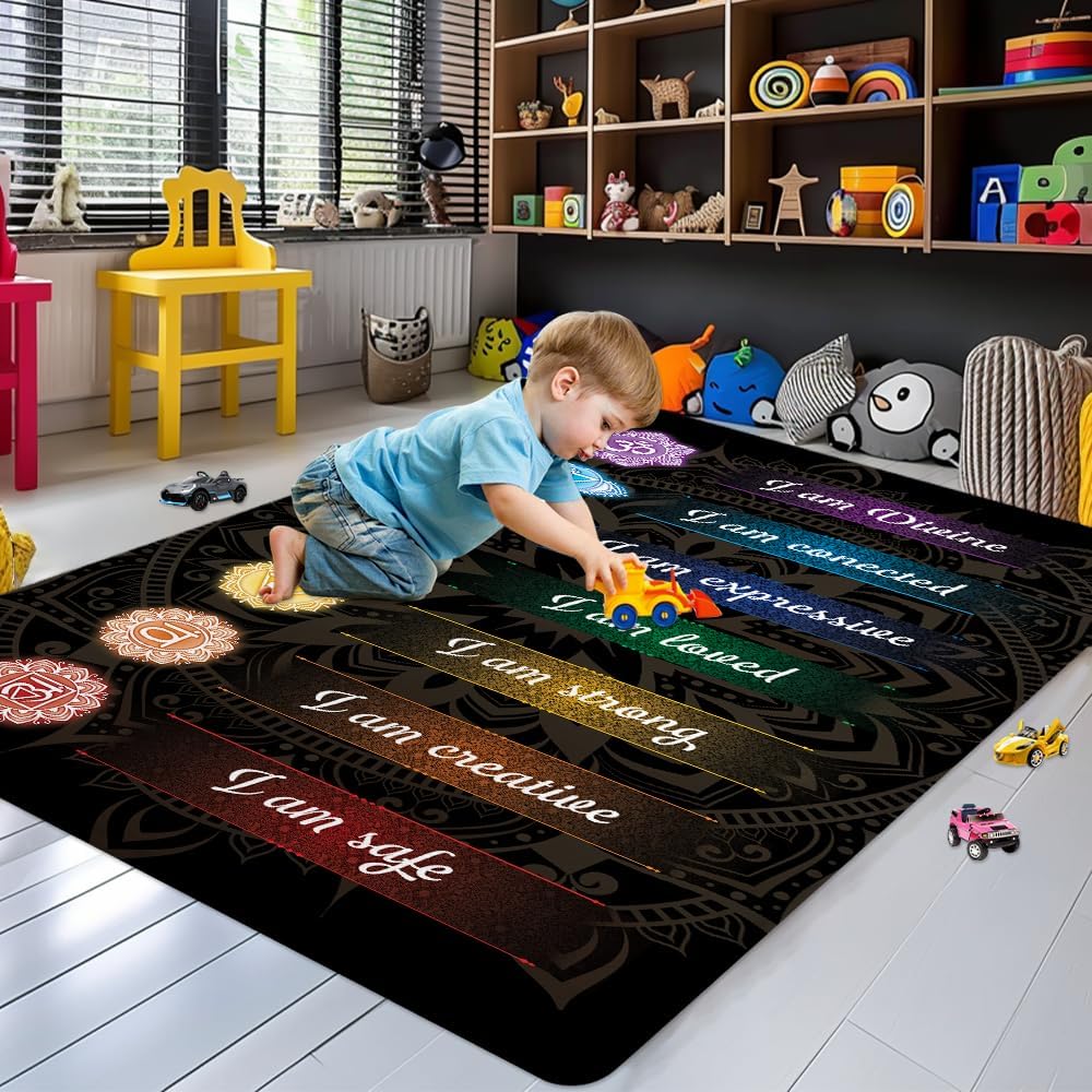 Chakra Area Rug, Meditation & Yoga Carpet for Living Room, Bedroom Mandalas Boho Style Non-Slip Machine Washable Rugs for Women Adults Yoga Lovers Bohemian Floor Mat Office Decor (YOGA-DS01)