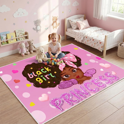 Black Girl Area Rug for Bedroom African American Rugs for Room Princess Carpet Kids Rugs for Bedroom African Girls Carpet for Living Room Teen Girls Yoga Mats, Pink, 4'×5'