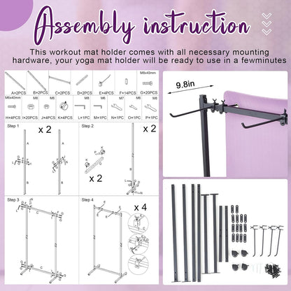 DaisyInner Hanging Yoga Mat Rolling Cart on Wheels Large Capacity Yoga Mat Rack Holder Stand Storage, Holds 40 Mats for Gym Workout Room Equipment