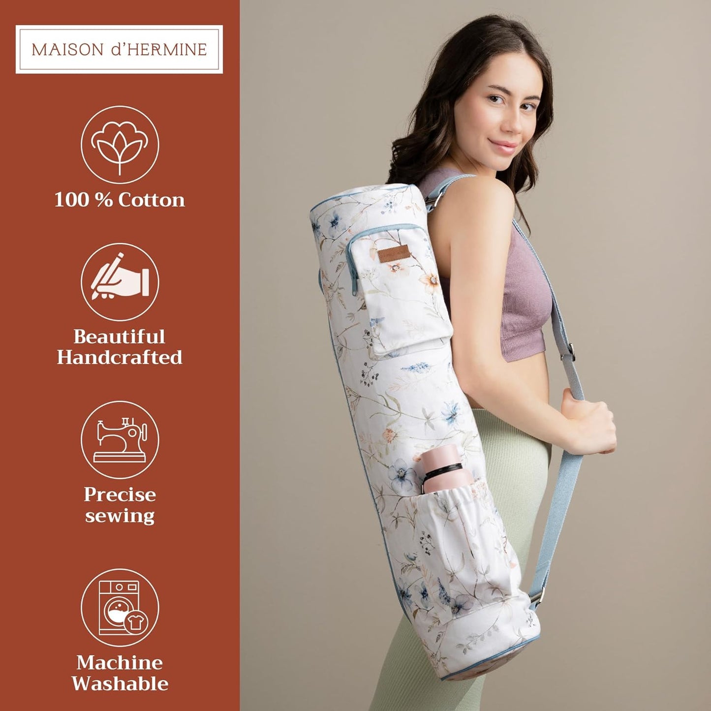 Maison d' Hermine Yoga Mat bag, Cylindrical bag for Woman&Men, yoga mat Bag &Adjustable shoulder straps Yoga Mat Carrier Bag with Drawstring Water Bottle Pocket and zipper pocket Easter Gifts