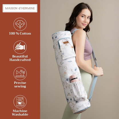Maison d' Hermine Yoga Mat bag, Cylindrical bag for Woman&Men, yoga mat Bag &Adjustable shoulder straps Yoga Mat Carrier Bag with Drawstring Water Bottle Pocket and zipper pocket Easter Gifts