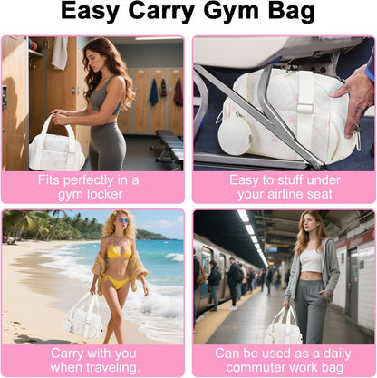 CAMTOP Mini Gym Bag for Women, Small Gym Tote Bag Puffy Quilted Sports Duffel Bag with Wet Compartment and Coin Purse Duffel Bags Dance Yoga Workout Bag for Gifts (All Black, Mini-12.6")