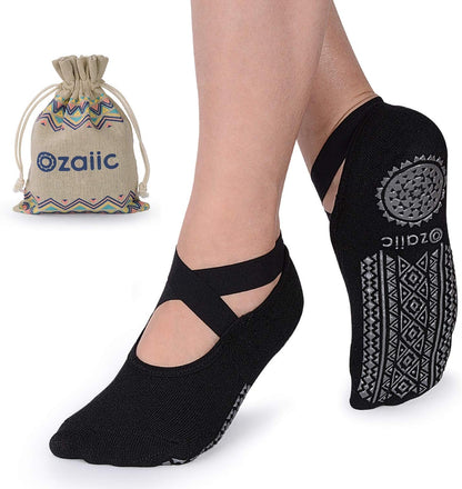 Ozaiic Pilates Socks for Women Non Slip Grip, Yoga Socks with Grippers for Barre, Hospital, Ballet, Dance, Barefoot Workout
