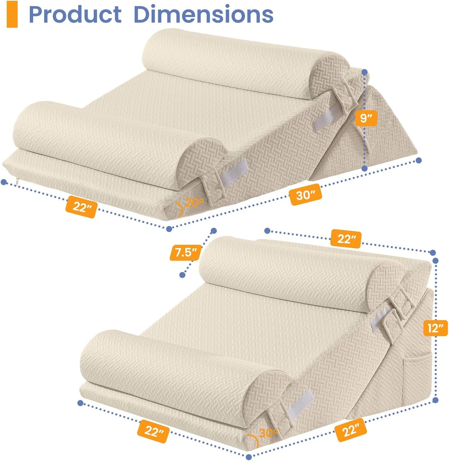 Sasttie Wedge Pillow Set for After Surgery, 2PCS Adjustable Bed Wedge Pillow Headboard with Memory Foam Neck Cushion – for Acid Reflux, Sleeping, Neck & Back Support, Dark Grey