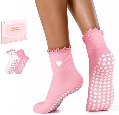 ALLIVE Pilates Socks with Grips for Women, Breathable Soft Non Slip Cute Yoga Socks for Studio or Home, Gift-Ready Set