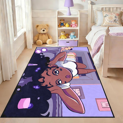 Black Girl Area Rug for Bedroom African Black Girls Floor Rugs for Living Room Playroom Cartoon Art Home Decor Soft Yoga Mats for Women Afro Purple 47" x 31" (2.7 x 3 Feet)