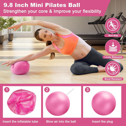 Pilates Kit, Home Pilates Essentials Kit for Women, Pilates Equipment Ring and Ball Set with 5 Resistance Bands, Hip Thrust Belt & Grip Socks Accessories, Toning Home Workouts Starter Set