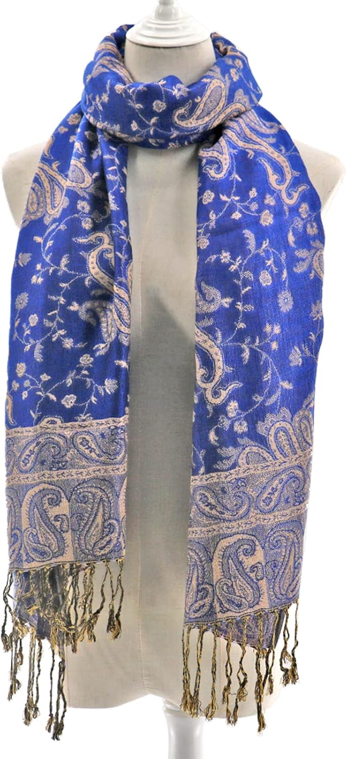 Ciormis Two Tone Silky Paisley Pashmina Shawl Scarf,Soft Women's Rave Jacquard Pashminas Wrap Scarves