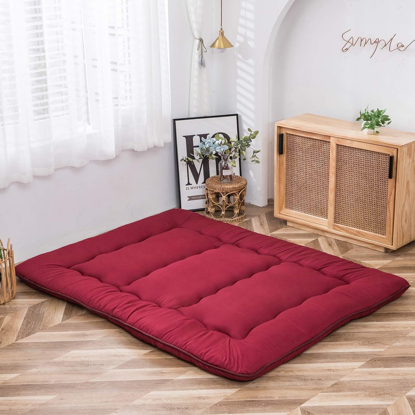 MAXYOYO Bohemian Retro Mattress Boho Floral Japanese Futon Mattress Tatami Floor Mat Foldable Portable Camping, Sleeping Pad, Lounger Couch Bed Full Size
