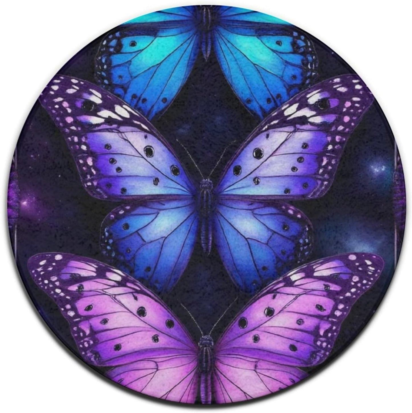 Soft Round Yoga Carpet, Office Chair Decor Round Mat for Carpet and Hardwood Floors Purple Butterfly