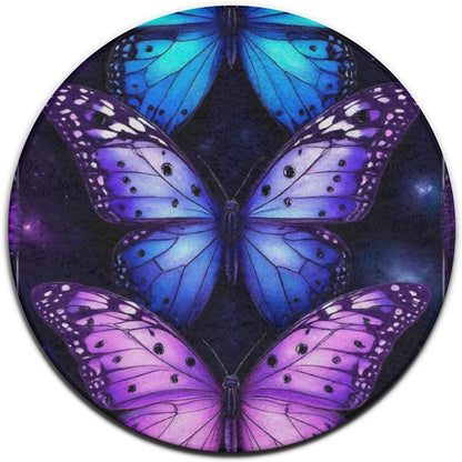 Soft Round Yoga Carpet, Office Chair Decor Round Mat for Carpet and Hardwood Floors Purple Butterfly