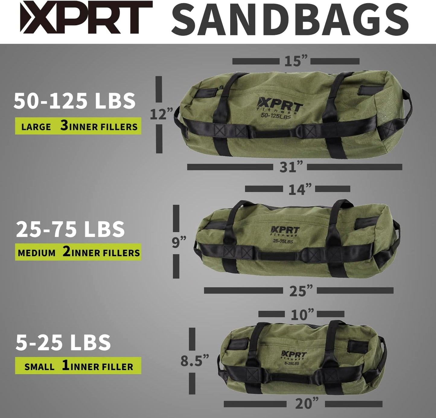 XPRT Fitness Workout Sandbag for Heavy Duty Workout Cross Training 7 Multi-positional Handles - Color Army Green/Black/Camo