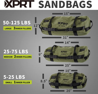 XPRT Fitness Workout Sandbag for Heavy Duty Workout Cross Training 7 Multi-positional Handles - Color Army Green/Black/Camo