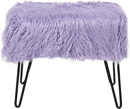 Home Soft Things Green Mongolian Faux Fur Ottoman, Desert Sage, 19'' x 13'' x 17'', Cozy Plush Fluffy Ottoman Foot Rest Stool for Living Room Bedroom Entryway Makeup Bench End of Bed Home Décor