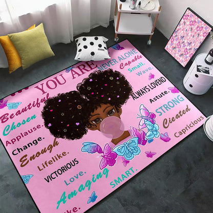 Black Girl Area Rug for Bedroom African Black Girls Floor Rugs for Living Room Playroom Cartoon Art Home Decor Soft Yoga Mats for Women Afro Purple 47" x 31" (2.7 x 3 Feet)